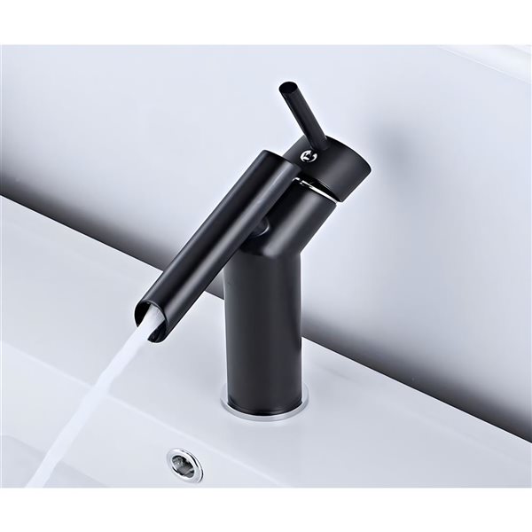 Ensemble lavabo ovale en céramique DROP Bath and Kitchen sous plan 21,7 po l. blanc à bonde et robinet noirs