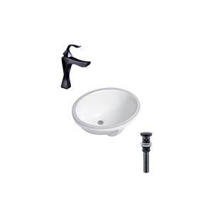 Ensemble lavabo ovale en céramique blanche DROP Bath and Kitchen sous plan 21,7 po l. à bonde et robinet noirs