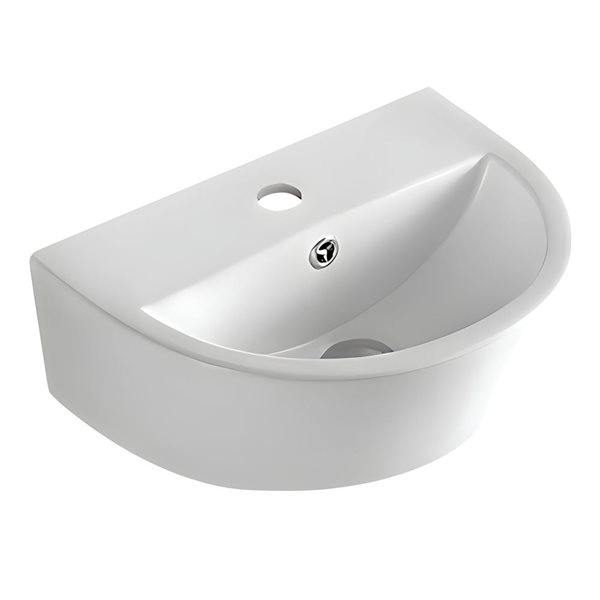 DROP Bath and Kitchen 17.5-in W Semi-Circular Ceramic Wall Mount Bathroom Vessel Sink Set in White w/ Gold Drain