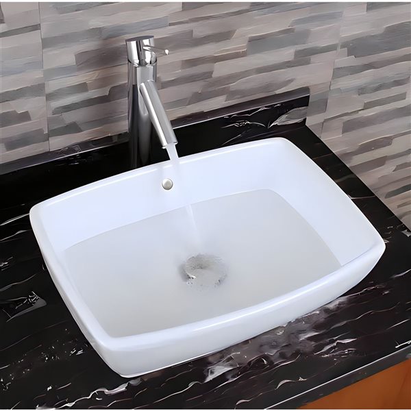 DROP Bath and Kitchen 21.6-in W Rectangular Ceramic Vessel Sink in White