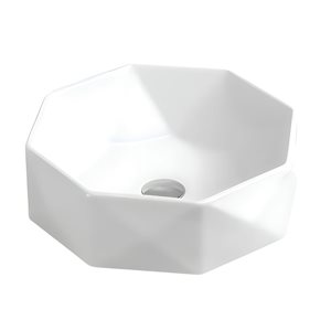 DROP Bath and Kitchen 16.5-in W Above Counter Octagon Ceramic Vessel Sink in White