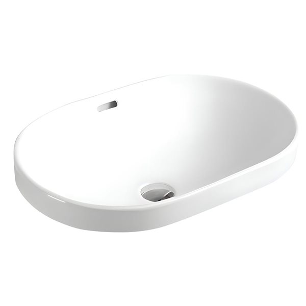 Lavabo-vasque DROP Bath and Kitchen de 23,8 po en céramique ovale blanc et bonde chromée