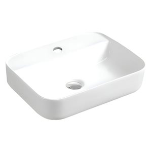 DROP Bath and Kitchen 19.7-in W Single Hole Rectangular Ceramic Vessel Sink in White