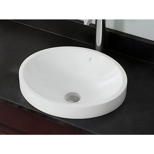 DROP Bath and Kitchen 18-in W Round Ceramic Bathroom Vessel Sink Set in White w/ Chrome Drain