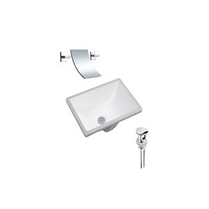 Lavabo rectangle DROP Bath and Kitchen sous plan de 17,9 po l. en céramique blanche avec robinet et bonde chromés