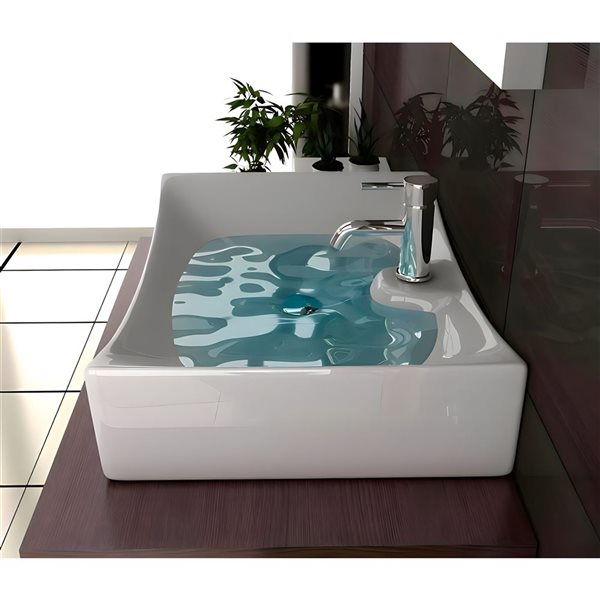 DROP Bath and Kitchen 26.5-in W Rectangular Ceramic Above Counter Bathroom Vessel Sink Set in White - Black Drain