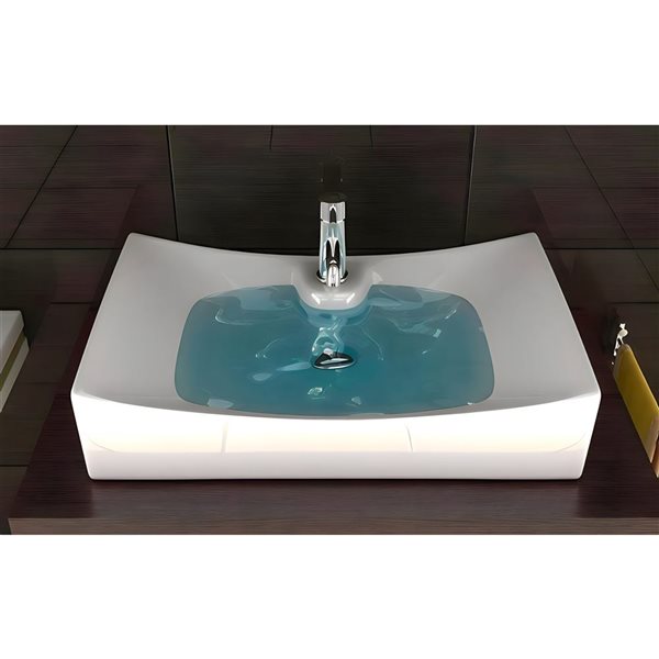 DROP Bath and Kitchen 26.5-in W Rectangular Ceramic Above Counter Bathroom Vessel Sink Set in White - Black Drain