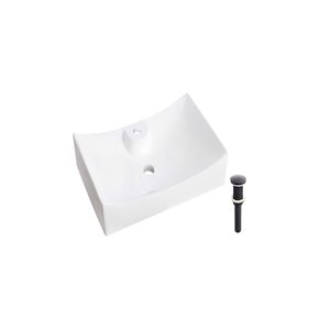 DROP Bath and Kitchen 26.5-in W Rectangular Ceramic Above Counter Bathroom Vessel Sink Set in White - Black Drain