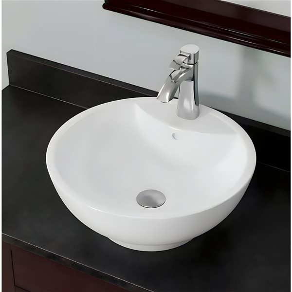 DROP Bath and Kitchen 18-in Dia. Above Counter Round Ceramic Vessel Sink in White