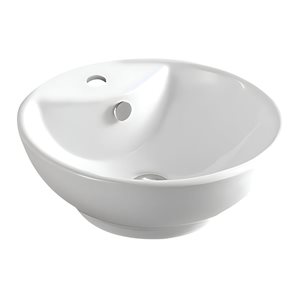 DROP Bath and Kitchen 18-in Dia. Above Counter Round Ceramic Vessel Sink in White