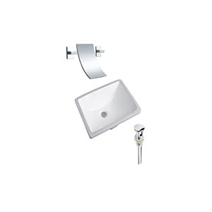 DROP Bath and Kitchen 20.3-in W Rectangular Ceramic Bathroom Undermount Sink Set in White w/ Chrome Faucet and Drain