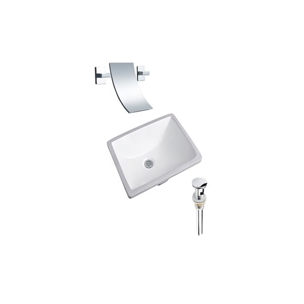 Lavabo rectangle en céramique blanche DROP Bath and Kitchen sous plan 20,3 po l. avec robinet et bonde chromés