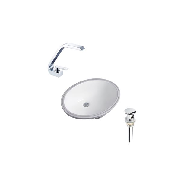 DROP Bath and Kitchen 23.6-in W Oval White Ceramic Bathroom Undermount Sink Set w/ Chrome Faucet and Drain