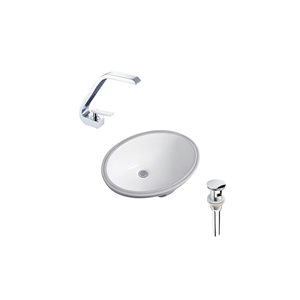 Lavabo sous plan DROP Bath and Kitchen ovale de 23,6 po l. en céramique blanche avec bonde et robinet chromés