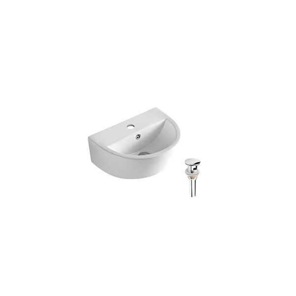 DROP Bath and Kitchen 17.5-in W Semi-Circular Ceramic Wall Mount Bathroom Vessel Sink Set in White w/ Chrome Drain