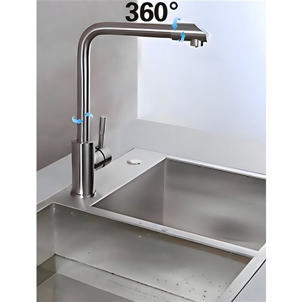 DROP Bath and Kitchen Single Hole Chrome Stainless Steel Square Shape Kitchen Sink Faucet