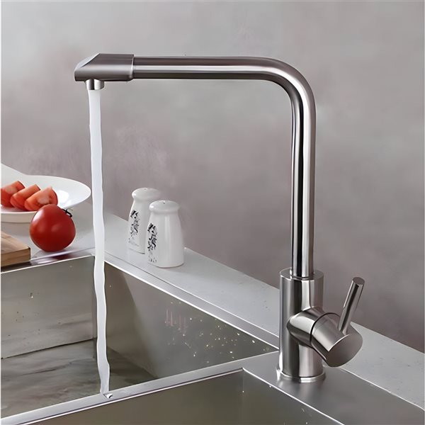 DROP Bath and Kitchen Single Hole Chrome Stainless Steel Square Shape Kitchen Sink Faucet