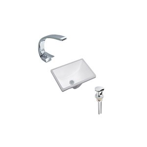 DROP Bath and Kitchen 17.9-in W Rectangular Ceramic Bathroom Undermount Sink Set in White w/ Chrome Faucet and Drain