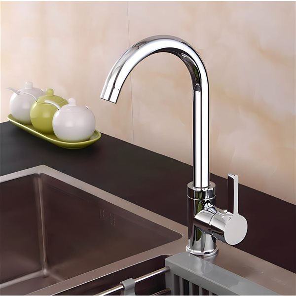 DROP Bath and Kitchen Single Hole Chrome Stainless Steel Kitchen Sink Faucet