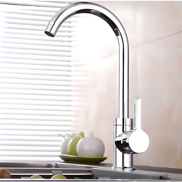 DROP Bath and Kitchen Single Hole Chrome Stainless Steel Kitchen Sink Faucet