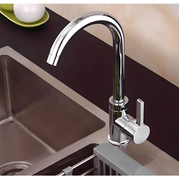 DROP Bath and Kitchen Single Hole Chrome Stainless Steel Kitchen Sink Faucet