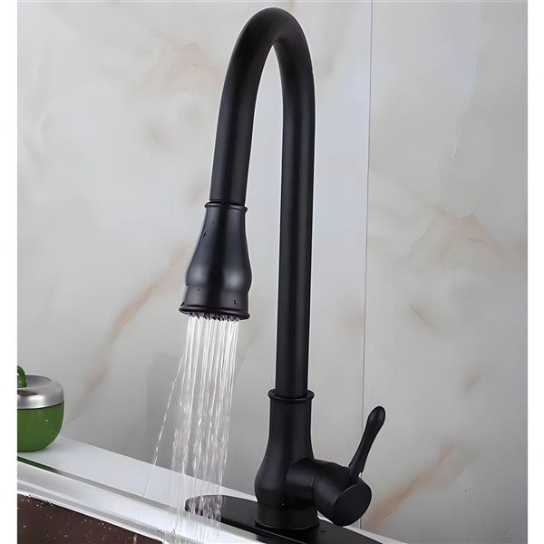 DROP Bath and Kitchen Single Hole Black Brass Round Shape Kitchen Sink Faucet