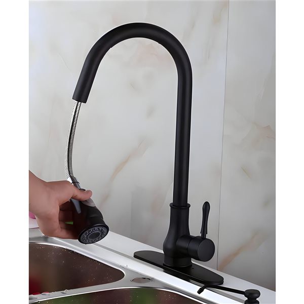 DROP Bath and Kitchen Single Hole Black Brass Round Shape Kitchen Sink  Faucet DR091024