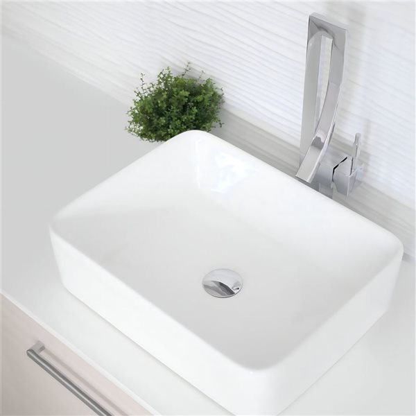 Ensemble lavabo-vasque sur plan en céramique DROP Bath and Kitchen rectangle blanc 26,5 po l. à bonde/robinet chromés