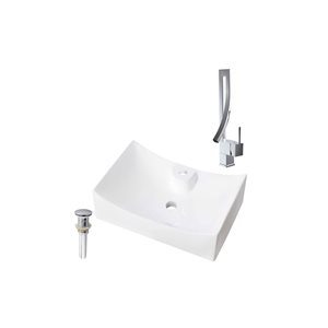 Ensemble lavabo-vasque sur plan en céramique DROP Bath and Kitchen rectangle blanc 26,5 po l. à bonde/robinet chromés