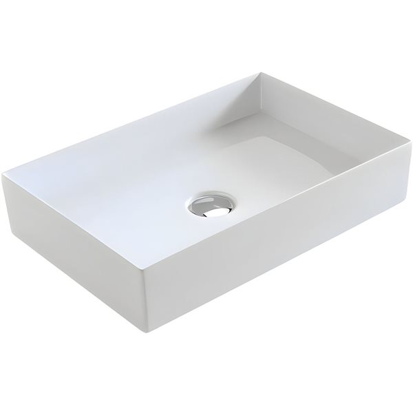 DROP Bath and Kitchen 24 x 15.5-in W Rectangular Ceramic Vessel Sink Set in White w/ Chrome Faucet and Drain