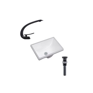 DROP Bath and Kitchen 17.9-in W Rectangular Ceramic Bathroom Undermount Sink Set in White w/ Black Faucet and Drain