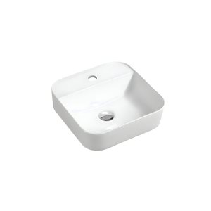 DROP Bath and Kitchen 15.3-in W Single Hole Square Ceramic Vessel Sink in White