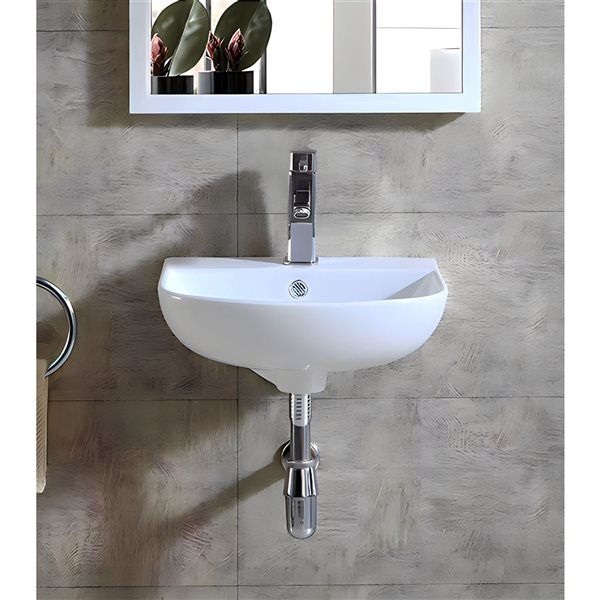 DROP Bath and Kitchen 17.5-in W Wall Mount Semi-Circular Ceramic Vessel Sink in White