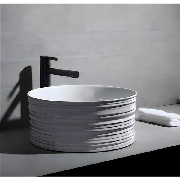 DROP Bath and Kitchen 16-in Dia. Above Counter Round Ceramic Vessel Sink in White