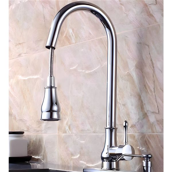 DROP Bath and Kitchen Single Hole Chrome Brass Round Shape Kitchen Sink Faucet