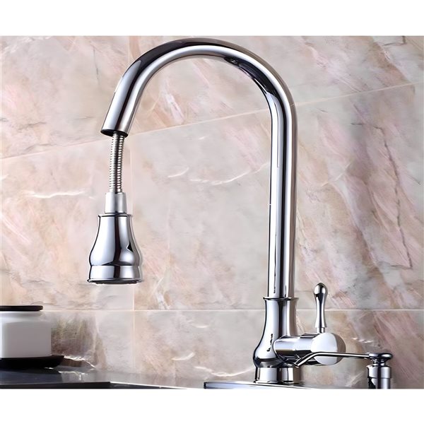 DROP Bath and Kitchen Single Hole Chrome Brass Round Shape Kitchen Sink Faucet