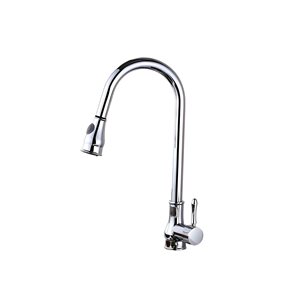 DROP Bath and Kitchen Single Hole Chrome Brass Round Shape Kitchen Sink Faucet