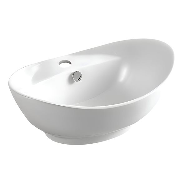 Lavabo-vasque ovale 23,2 po l. blanc en céramique pour salle de bain sur plan avec bonde chromée