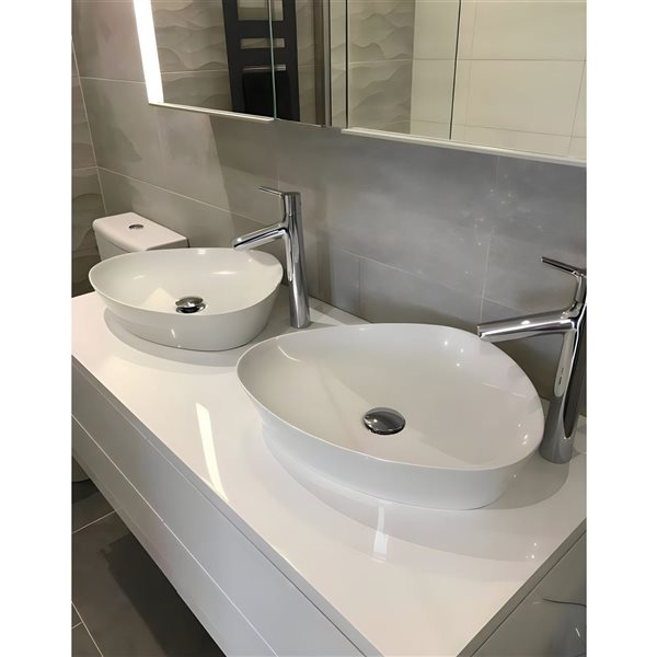 DROP Bath and Kitchen 26.4-in W Above Counter Triangular Ceramic Vessel Sink in White