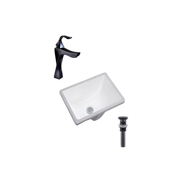 DROP Bath and Kitchen 17.9-in W Rectangle Ceramic Bathroom Undermount Sink Set in White w/ Black Faucet and Drain