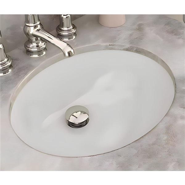 DROP Bath and Kitchen 23.6-in W Oval Ceramic Bathroom Undermount Sink in White