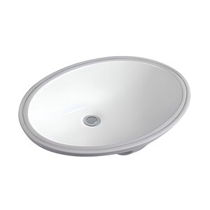 DROP Bath and Kitchen 23.6-in W Oval Ceramic Bathroom Undermount Sink in White