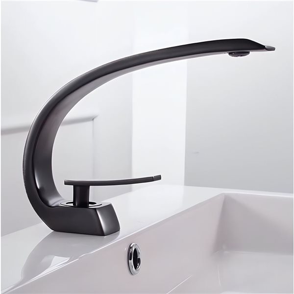 Lavabo en céramique sous plan DROP Bath and Kitchen rond 15,7 po de diamètre blanc à robinet/bonde noirs