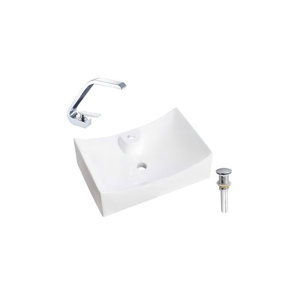 DROP Bath and Kitchen 26.5-in W Rectangle White Ceramic Above Counter Bathroom Vessel Sink Set - Chrome Drain/Faucet