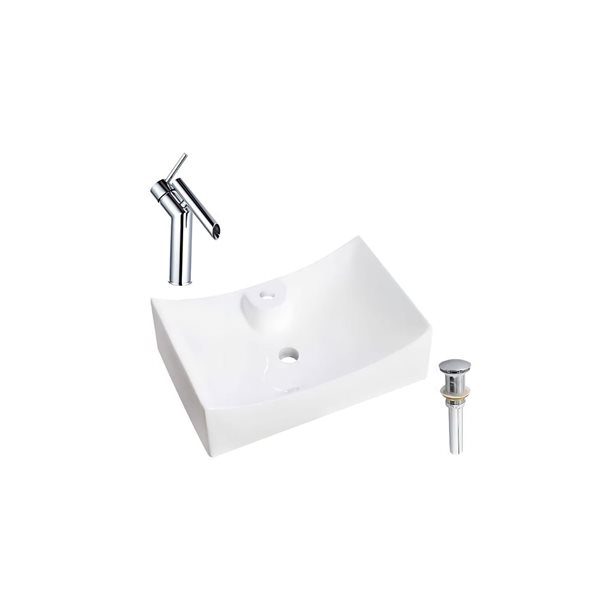 DROP Bath and Kitchen 26.5-in W Rectangle White Ceramic Above Counter Bath Vessel Sink Set - Chrome Faucet/Drain