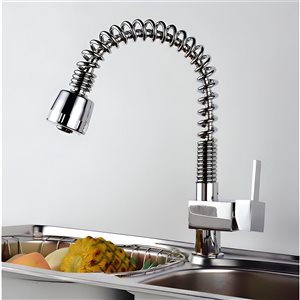 DROP Bath and Kitchen Single Hole Chrome Brass Round Shape Spring Kitchen Sink Faucet