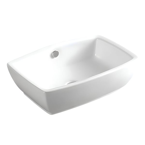 DROP Bath and Kitchen 21.7-in W Rectangular Ceramic Bathroom Vessel Sink Set in White w/ Black Drain