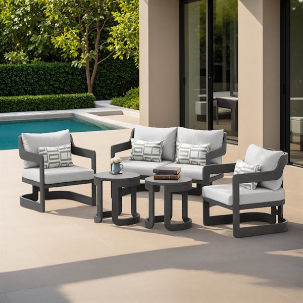 Sirio Begonia 5-Piece Wooden Outdoor Conversation Set - Light Grey Cushions Included