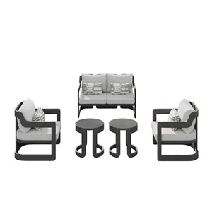 Ensemble de conversation extérieur 5 pièces Begonia de Sirio en bois, coussins gris pâle inclus