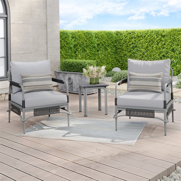 Sirio Bromelia 3-Piece Aluminum Outdoor Conversatio Set - Grey Cushions Included